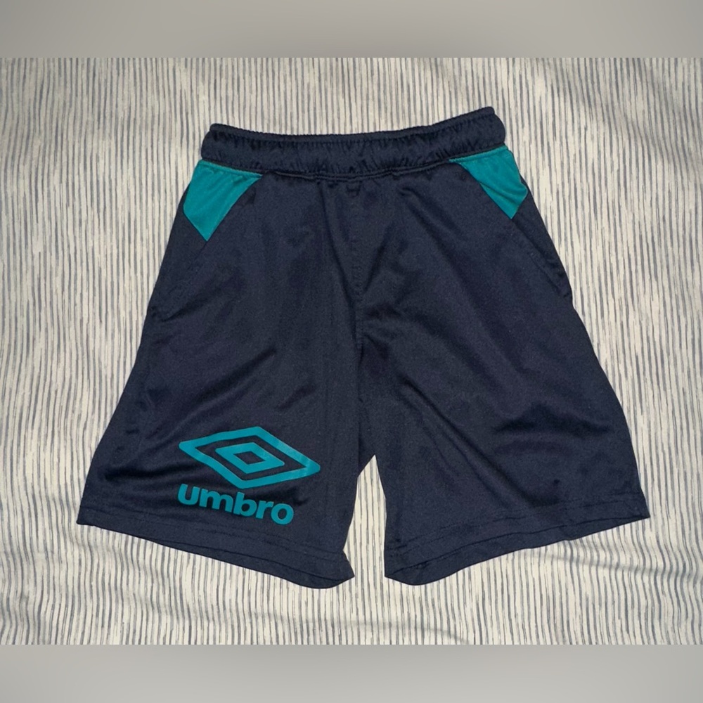 UMBRO Boys Black and Teal Athletic Shorts
